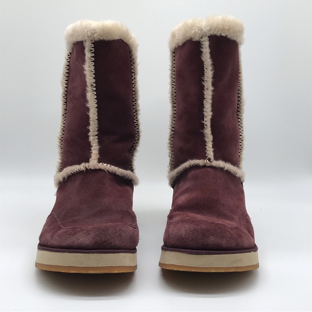 Y2k Roxy Idaho Maroon Leather Faux Fur Slip On Boots 2000's Women's Sz 8 Shoes - Picture 4 of 9